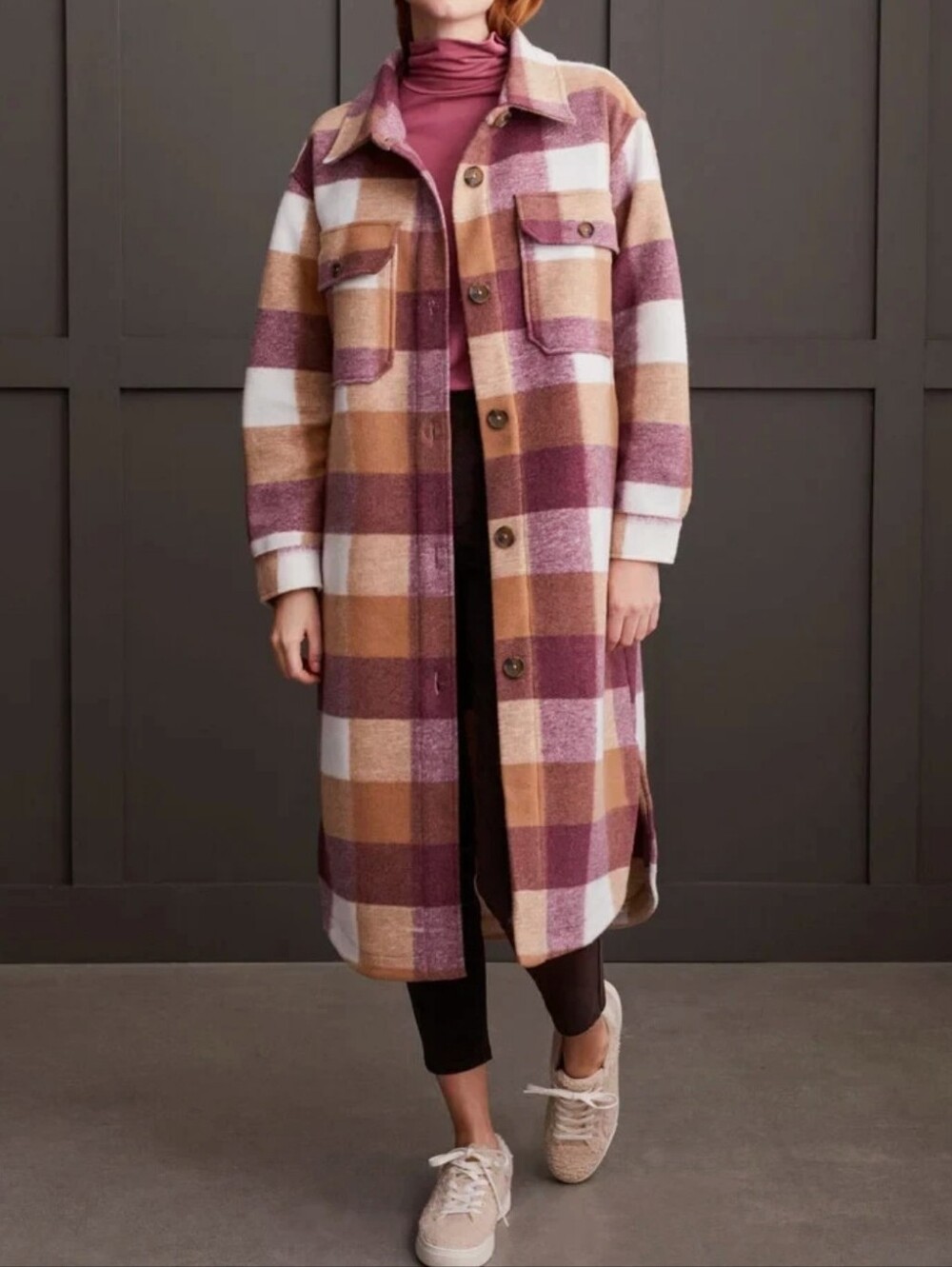 Womens Fall Colored Long Plaid Shacket Coat -oversized Fit 3x